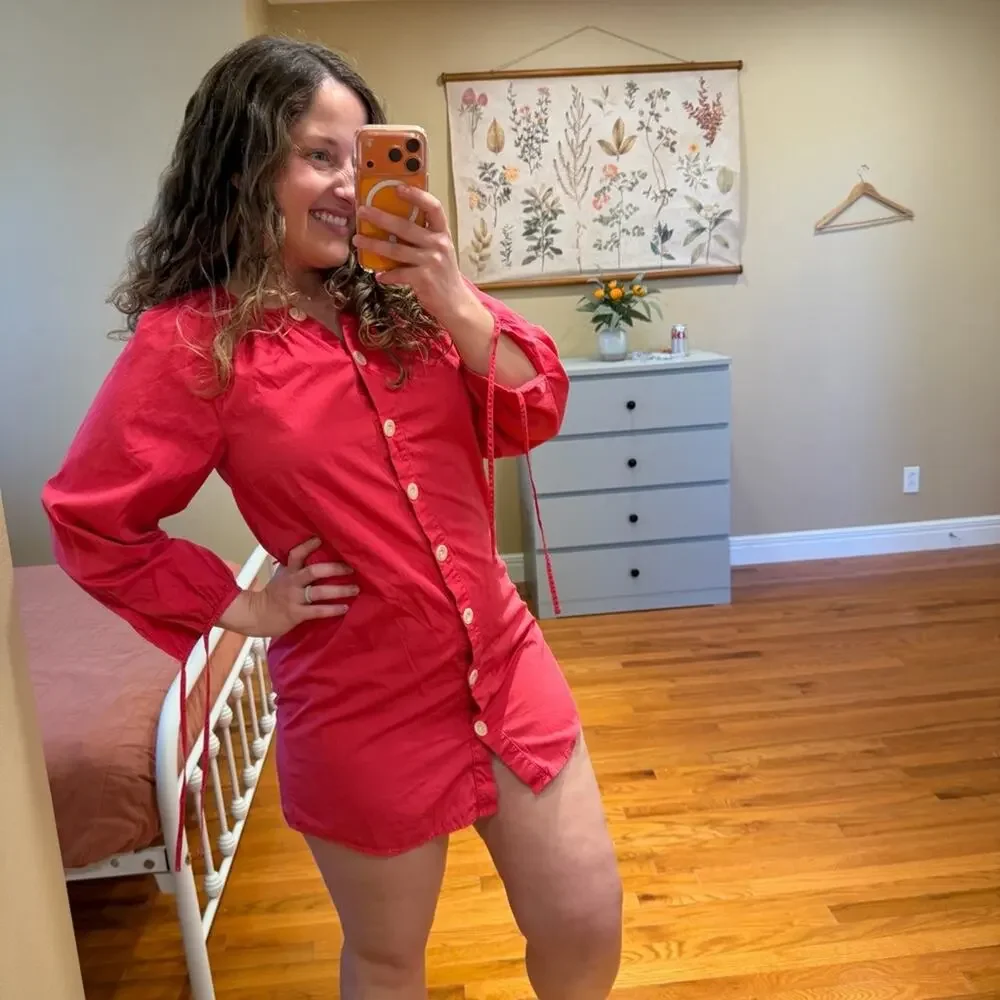 J. Crew Pink Cotton Poplin Long Sleeve Button Front Mini Dress XS